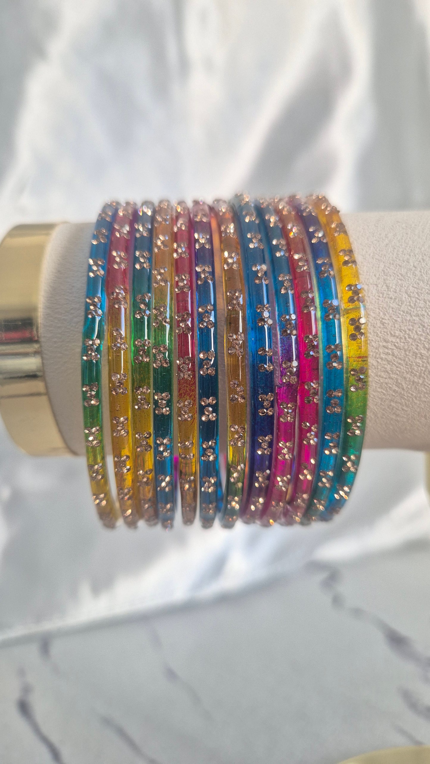 Dark Rainbow Multi Colour Raindrop Glass Bangles