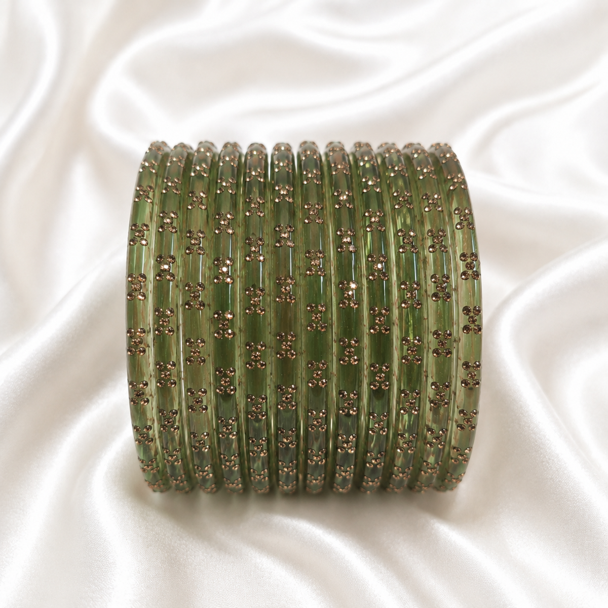 Olive Green Raindrop Glass Bangles