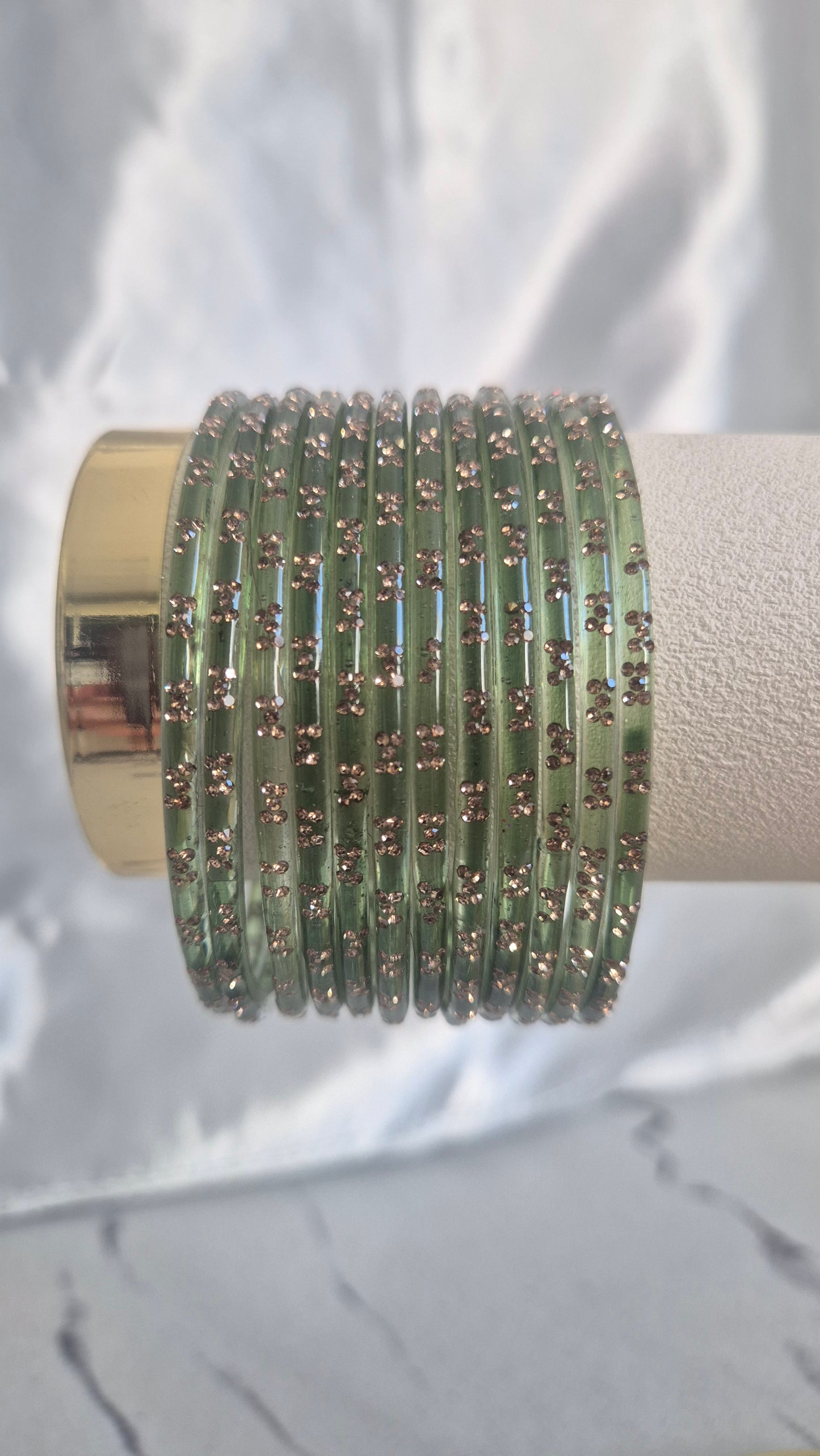 Olive Green Raindrop Glass Bangles