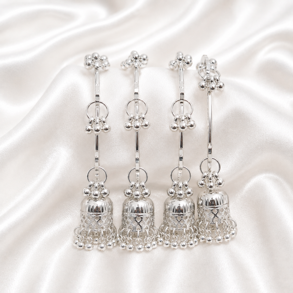 Silver Kashmiri Ghungroo Bangles with Jhumka