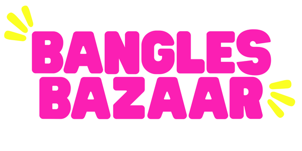 Logo of Bangles Bazaar with pink text and yellow accents on a white background
