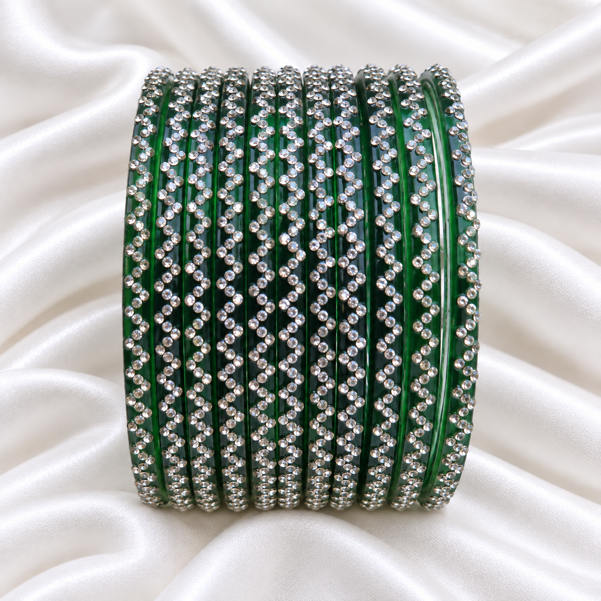 Dark Green Zig Zag Glass Bangles