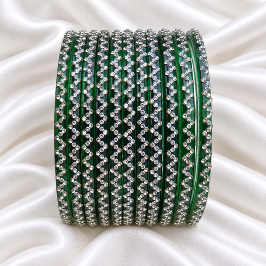 Dark Green Zig Zag Glass Bangles