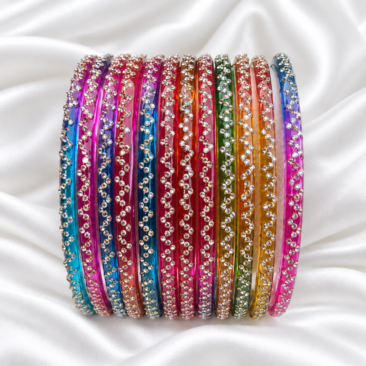 Dark Rainbow Multi Colour Zig Zag Glass Bangles