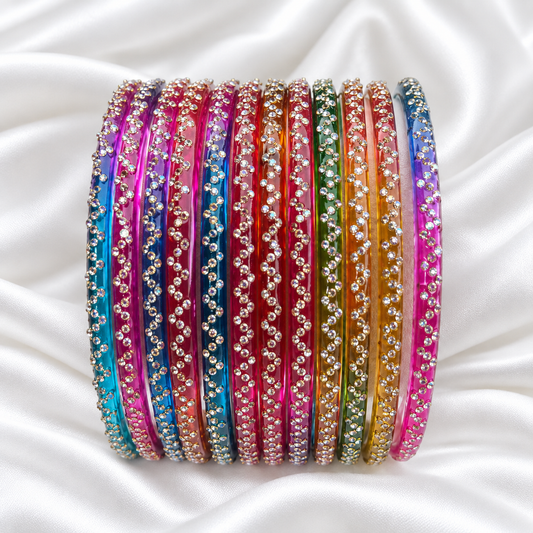 Dark Rainbow Multi Colour Zig Zag Glass Bangles