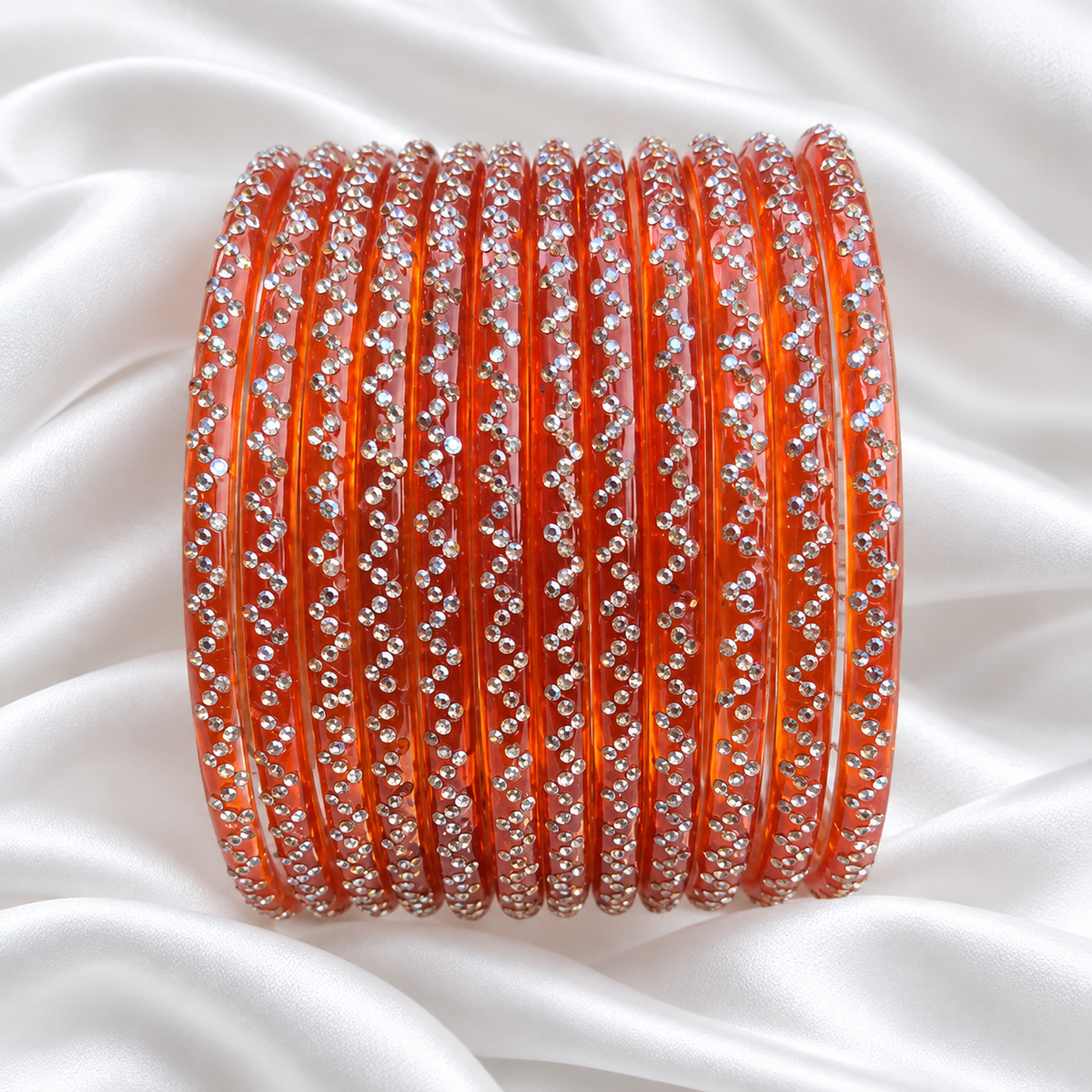 Tango Orange Zig Zag Glass Bangles