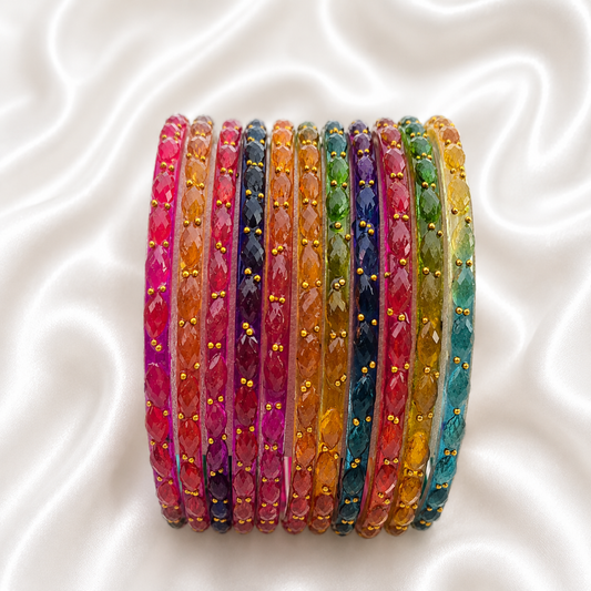 Dark Rainbow Multi Colour Raindrop Glass Bangles