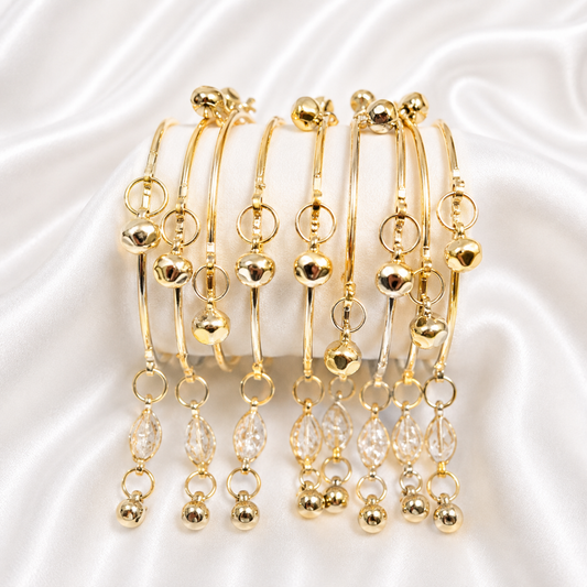 Silver Crystal Bead Drop on Gold Ghungroo Bangles