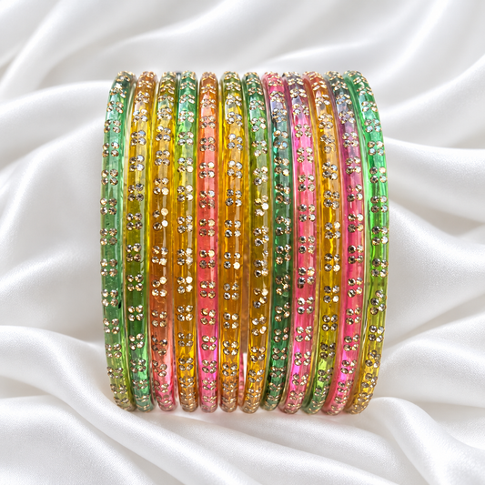 Light Rainbow Multi Colour Raindrop Glass Bangles