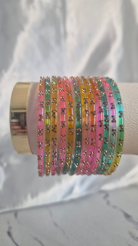 Light Rainbow Multi Colour Raindrop Glass Bangles