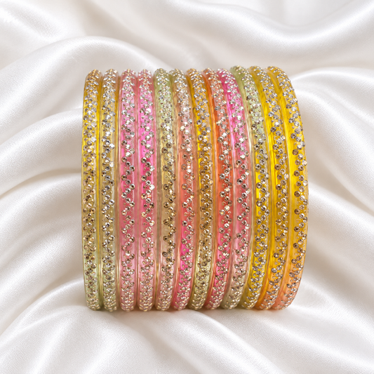 Light Rainbow Meadow Multi Colour Raindrop Glass Bangles