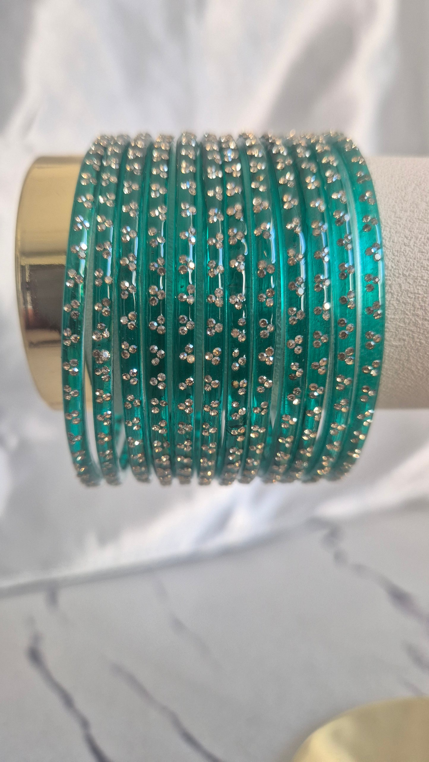 Teal Green Raindrop Glass Bangles